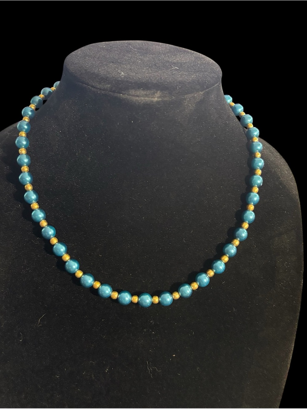 Vintage Jo-Dean’s Metallic Blue Beaded Necklace Lobster Clasp